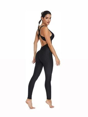 Women’s Black Textured Open-Back Jumpsuit